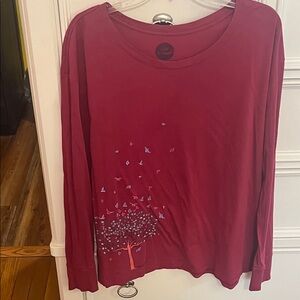 Life Is Good Maroon Long Sleeve Tee with Tree Design
